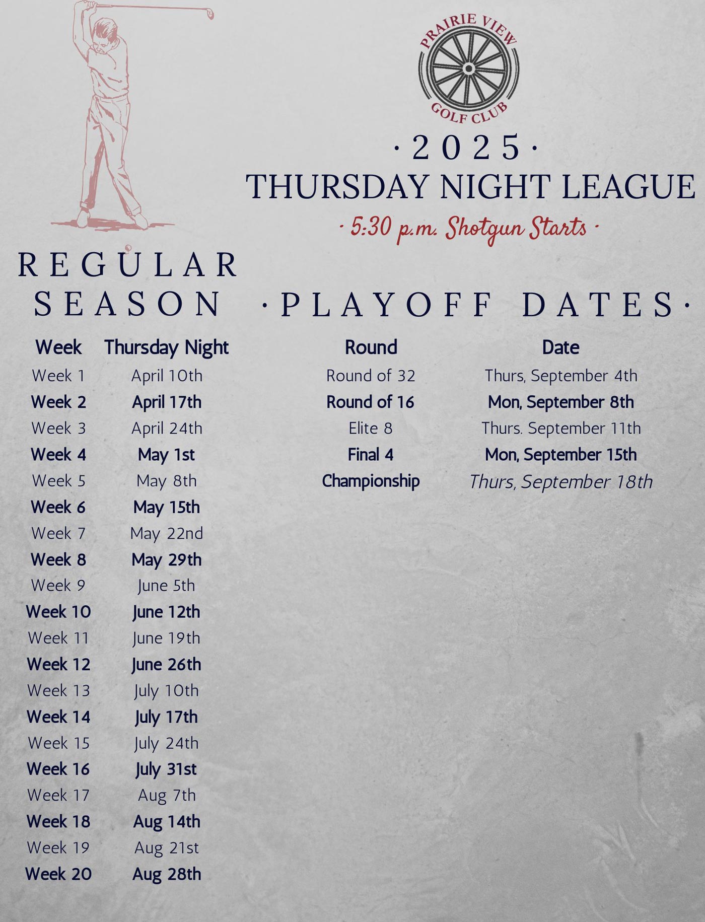 Thurs Night Mens Schedule